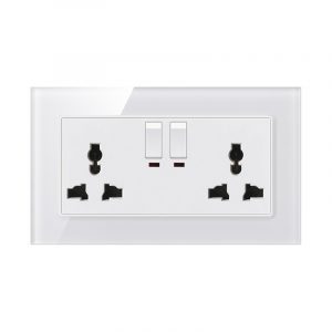 Doule Universal 3 Pin Socket With Switch With Indicator Light Tempered Glass White/Black/Grey/Gold Color Socket