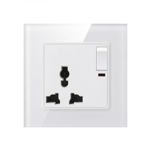Universal 3 Pin Socket With Switch With Indicator Light Tempered Glass White/Black/Grey/Gold Color Socket